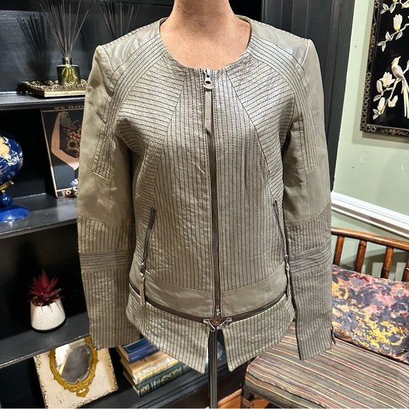 Improvd Olive Green Lamb Leather Moto Jacket – Tagged M Fits Like S